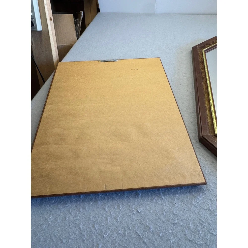 Vintage Wood Grain Gold Trim Picture Frame Wall Art Brown 13.5x16.5